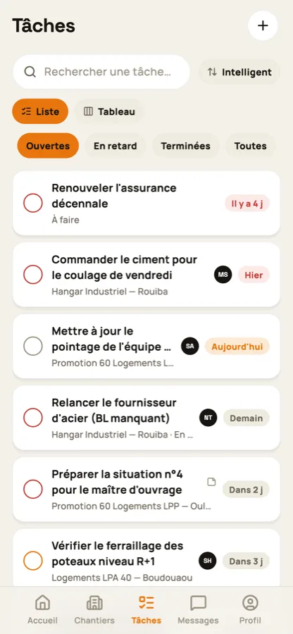 Batipro: Mobile: tasks