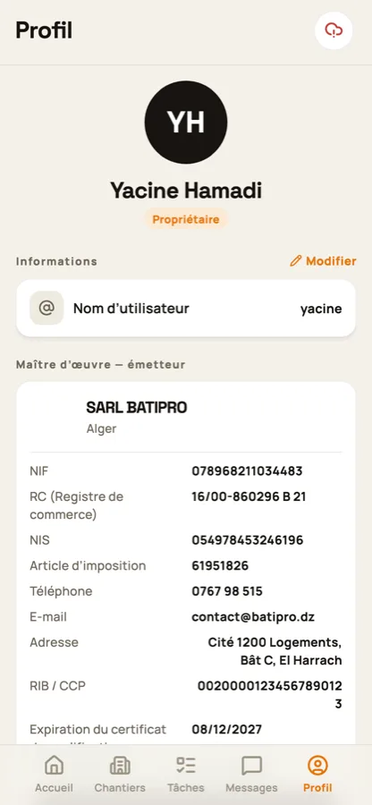 Batipro: Mobile: profile